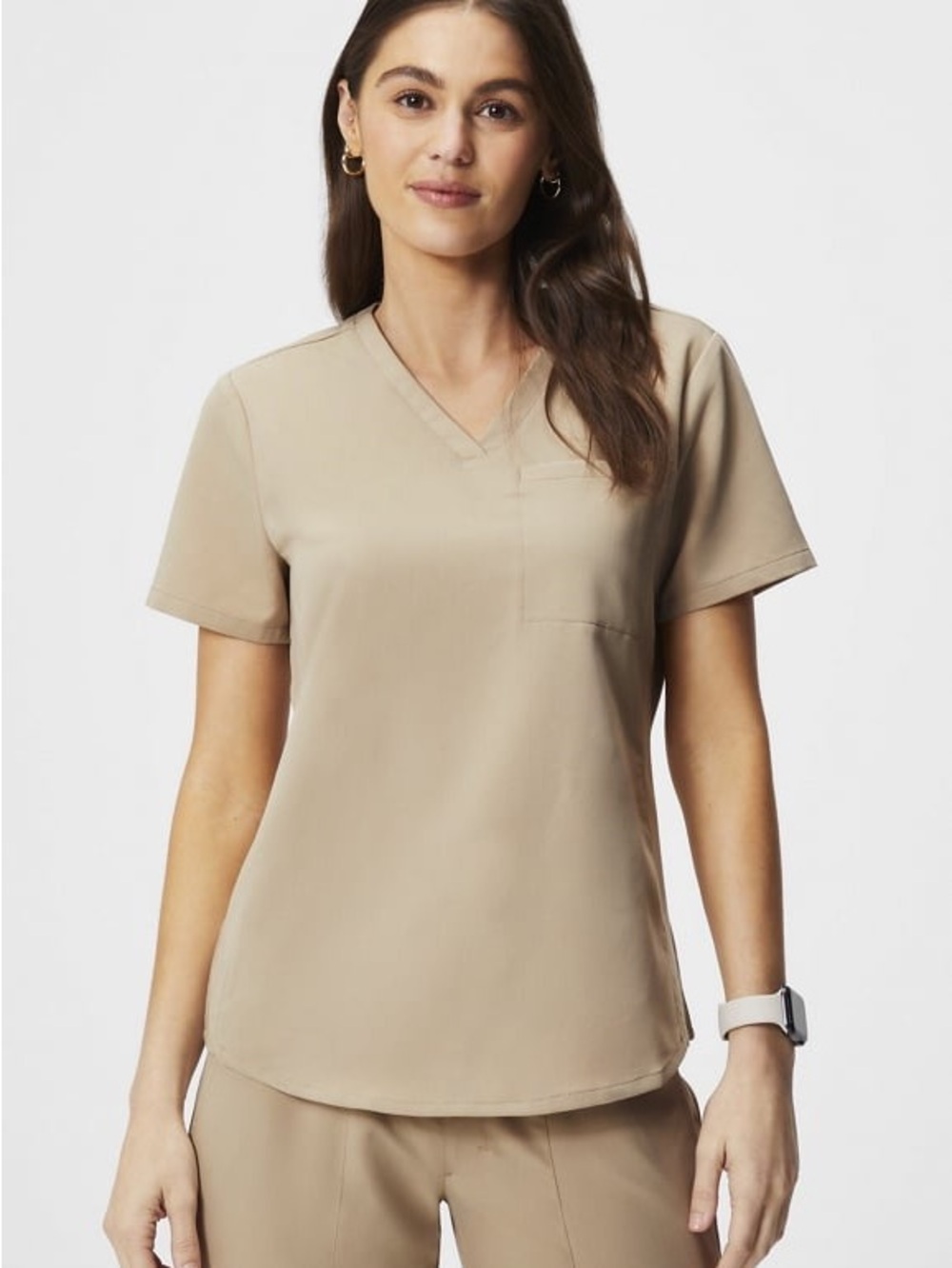 Fabletics Women’s V-Neck 1 pocket Scrub Top in Beige